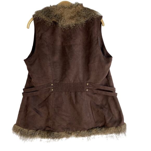 Bagatelle Y2K Western Vest Women L Brown Faux Suede Faux Fur Boho VTG 90s NWT - Picture 2 of 11